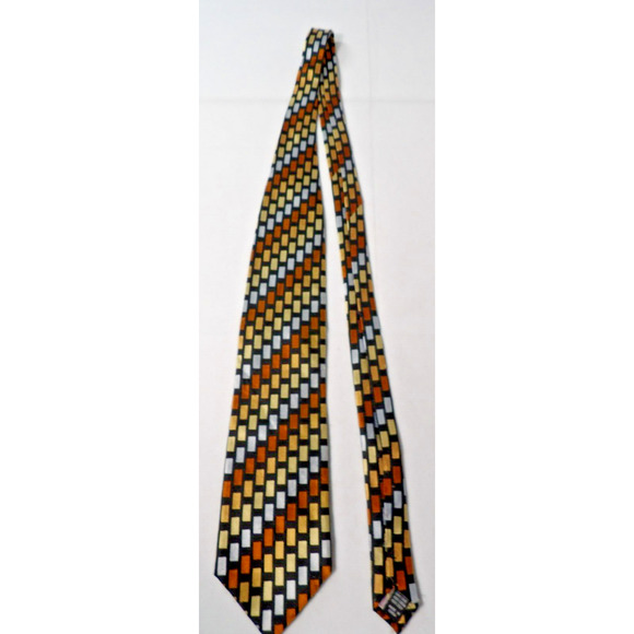 Roberto Villini Couture Mens Neck Tie Silk Geometric Rectangles Hand Made - Picture 1 of 8
